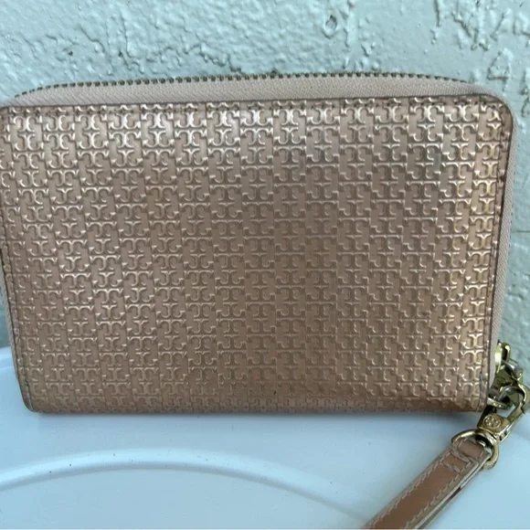 Tory Burch Marion Embosed Leather Zip Around Wallet Wristlet Rose Gold - Picture 5 of 8